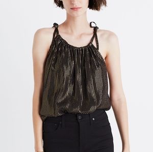Madewell Black Gold Metallic Striped Tie Shoulder Tank Top